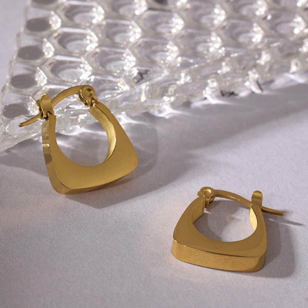 Fashion Stainless Steel Square Geometric Hoop Earrings - Picture 3 of 8